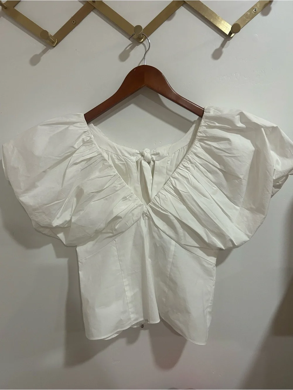 J. Crew White Puff-Sleeve Tie-Back Blouse